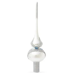 BESTPYSANKY Snowflake-Blue Roses On Silver Glass Christmas Tree Topper 11 Inches