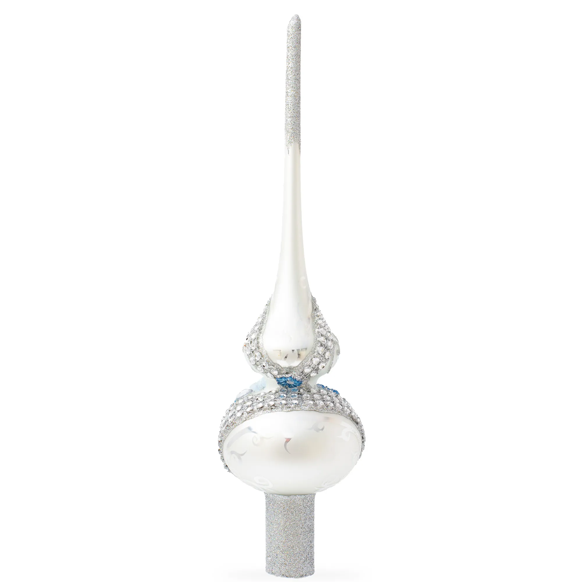 BESTPYSANKY Snowflake-Blue Roses On Silver Glass Christmas Tree Topper 11 Inches
