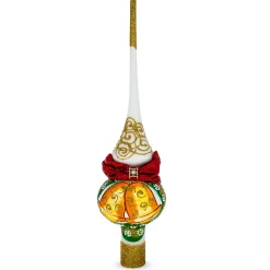 BESTPYSANKY Santa Claus-Bow And Bells On White Glass Christmas Tree Topper 11 Inches
