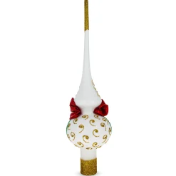 BESTPYSANKY Santa Claus-Bow And Bells On White Glass Christmas Tree Topper 11 Inches