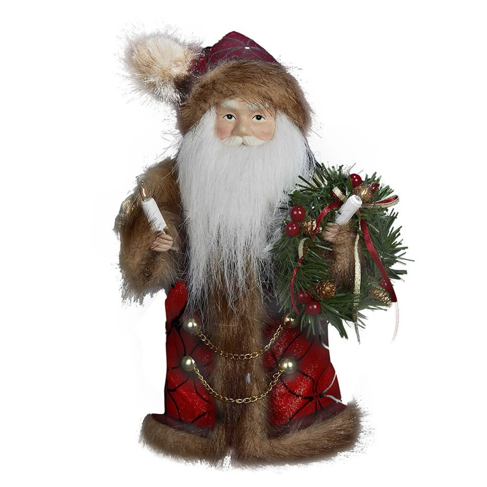 Kurt Adler Finials-Burgundy And Brown Santa Claus Christmas Tree Topper Decoration 10 Inch Ul1090