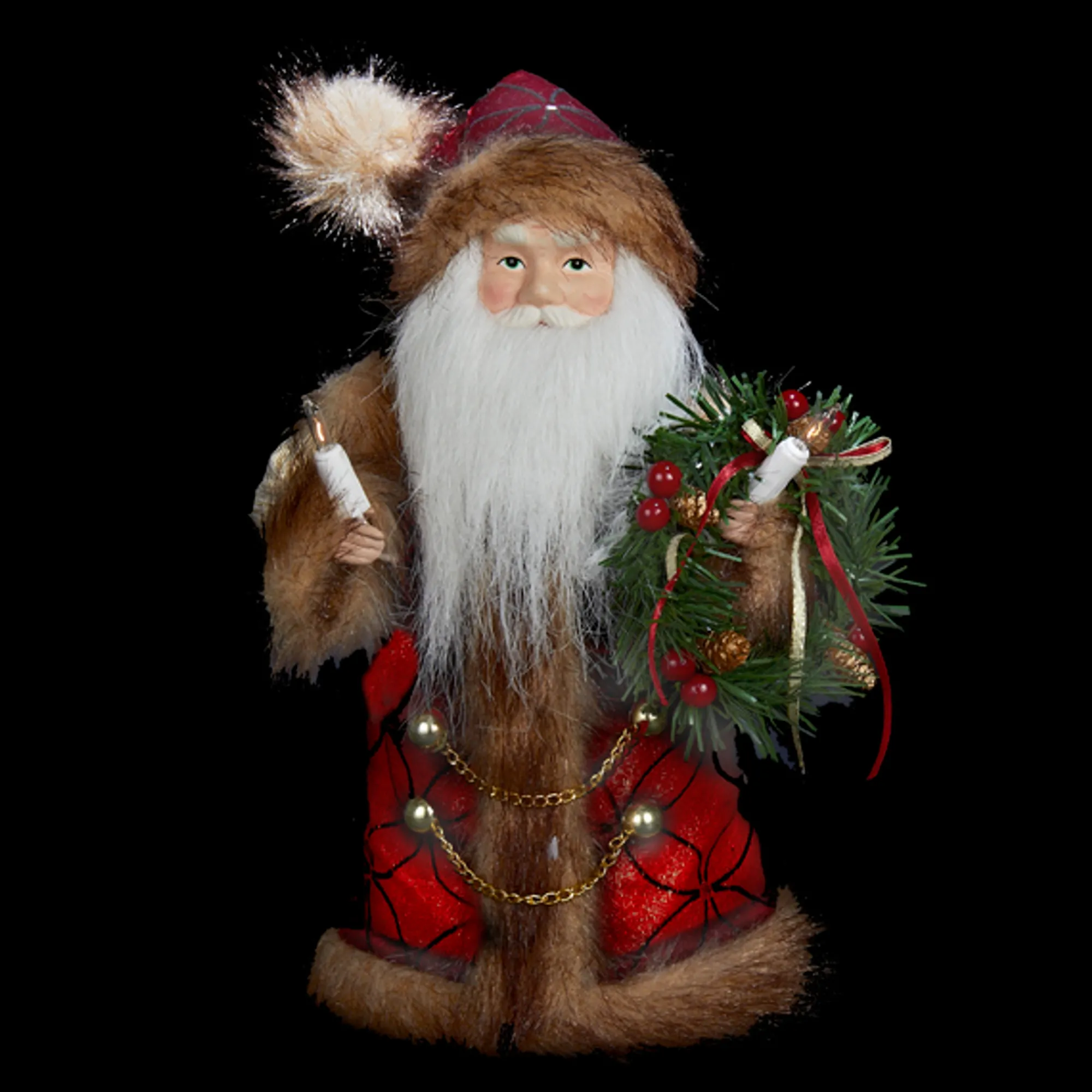 KSA Santa Claus-10"Burgundy And Brown Santa Claus Lighted Christmas Tree Topper - Clear Lights