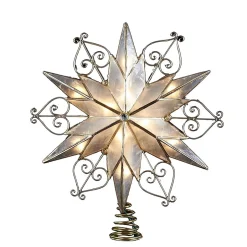 Kurt Adler Finials-Capiz Star With Scroll Design Lighted Tree Topper Decoration 9 Inch Ul3110 New