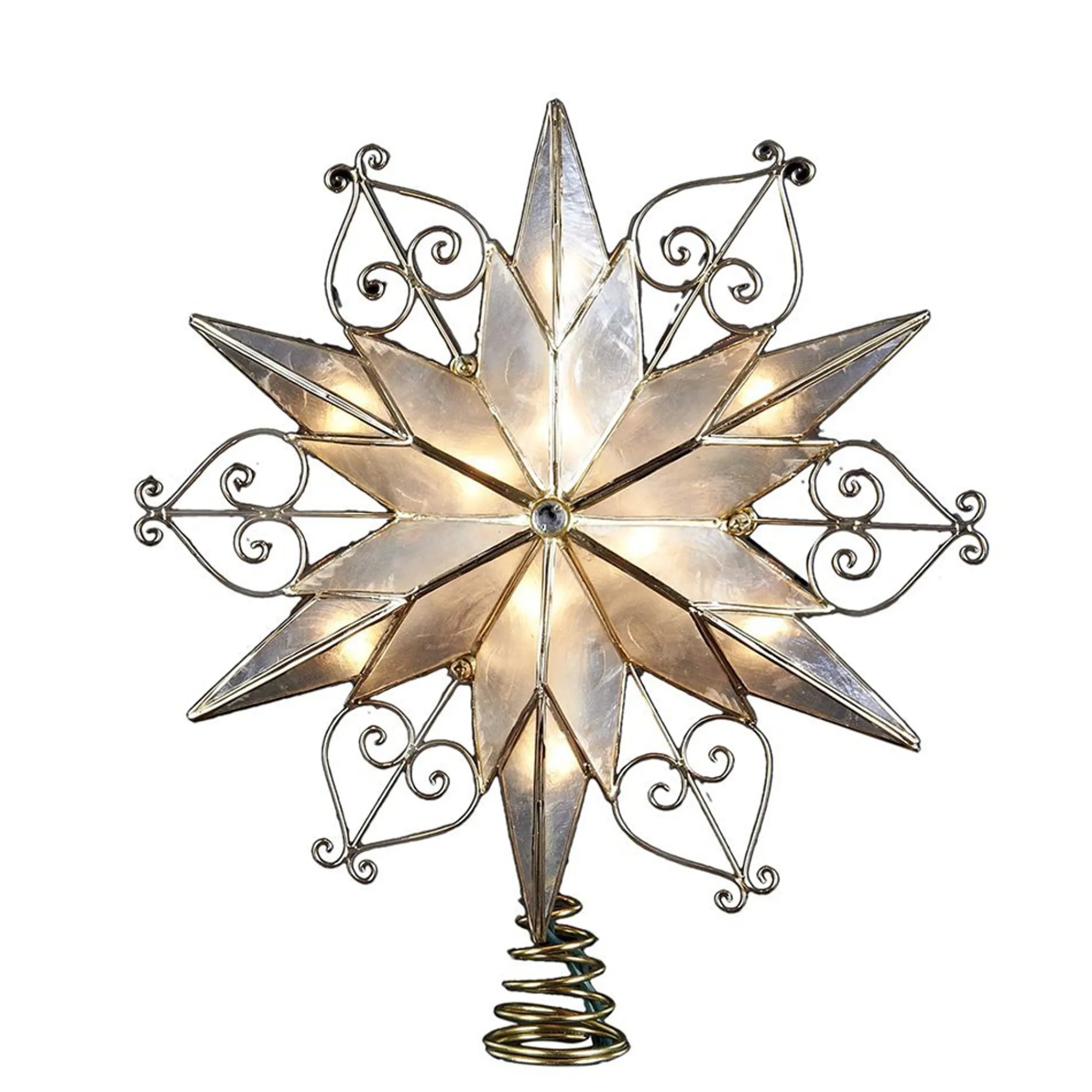 Kurt Adler Finials-Capiz Star With Scroll Design Lighted Tree Topper Decoration 9 Inch Ul3110 New