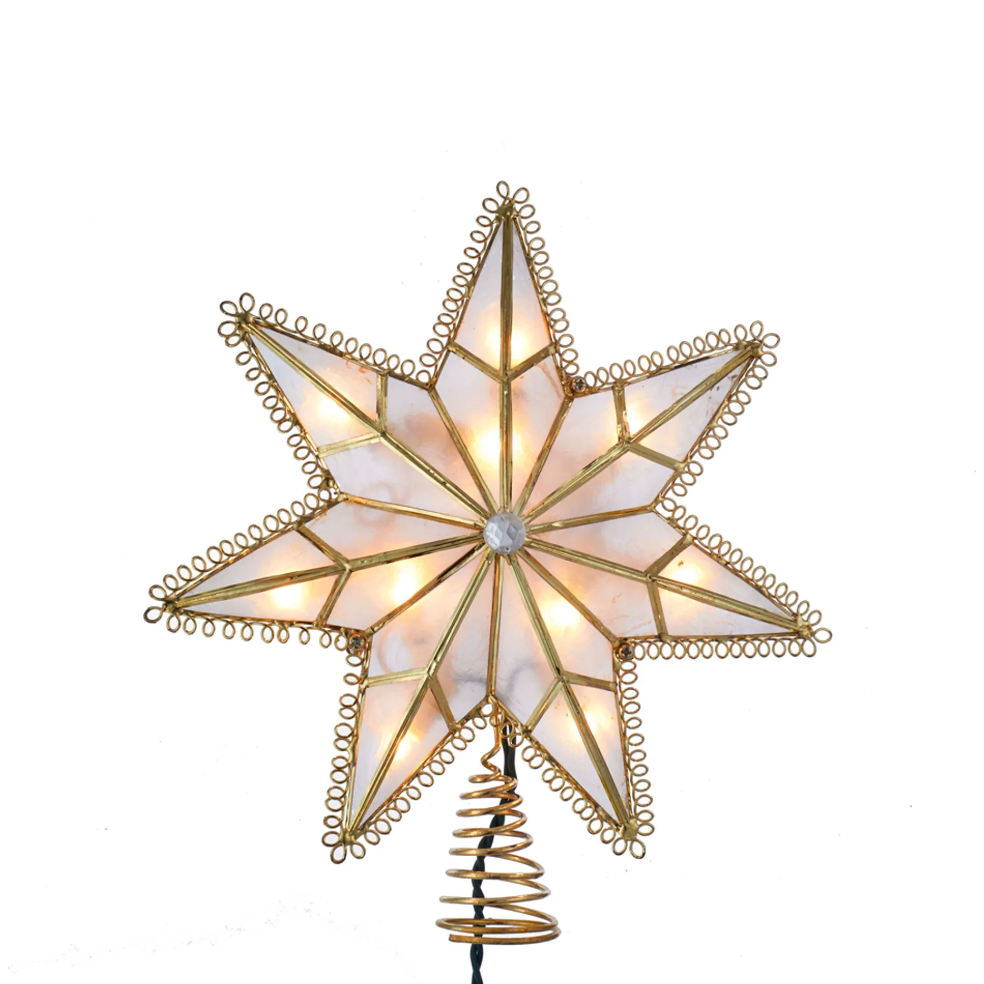 Kurt Adler Finials-Capiz Star With Wire And Center Gem Christmas Tree Topper Ul3139 New