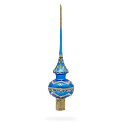 BESTPYSANKY Snowflake-Clock On Blue And Gold Glass Christmas Tree Topper 11 Inches