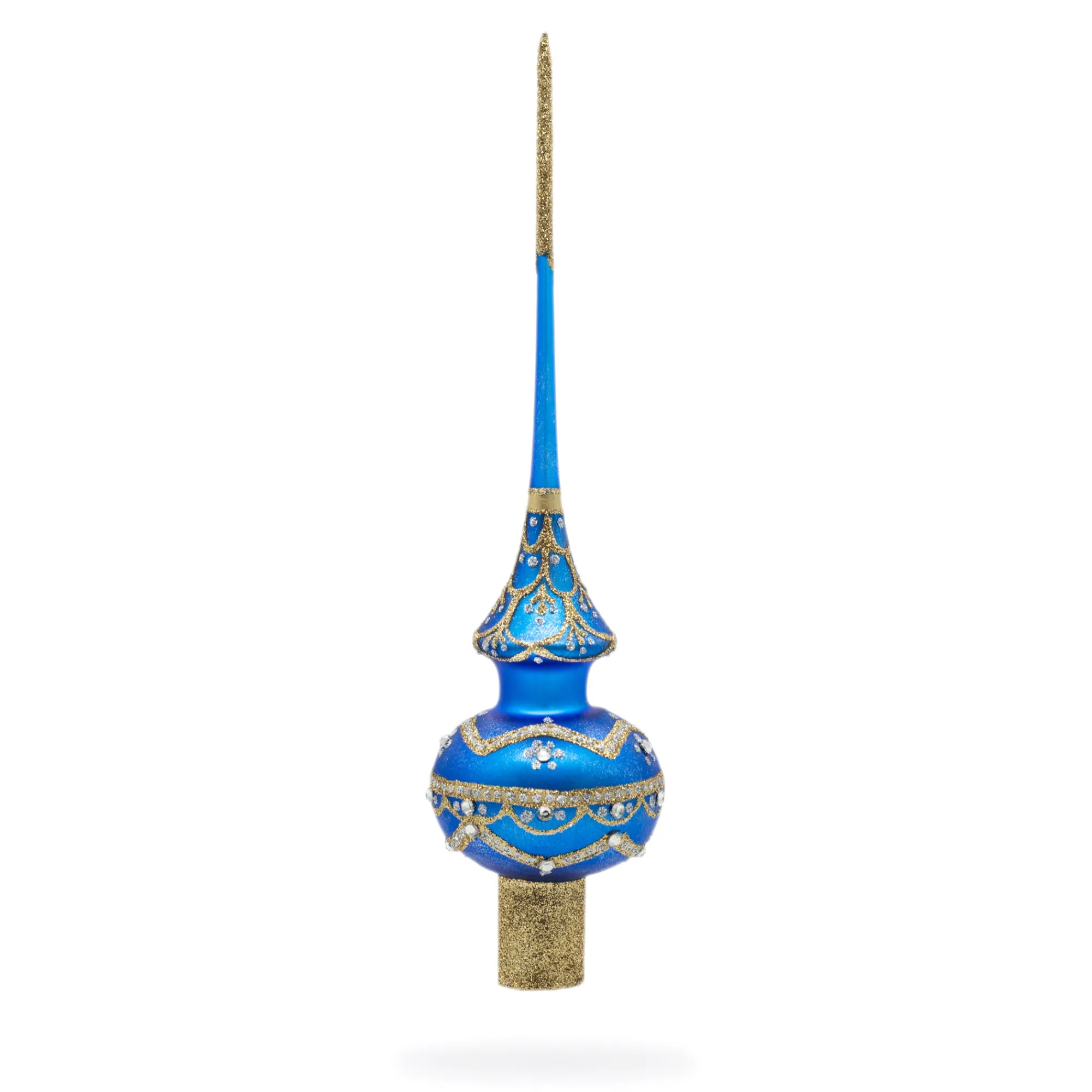 BESTPYSANKY Snowflake-Clock On Blue And Gold Glass Christmas Tree Topper 11 Inches