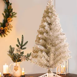 Costway Unlit- 3Ft Silver Tinsel Christmas Tree Unlit Artificial Plastic