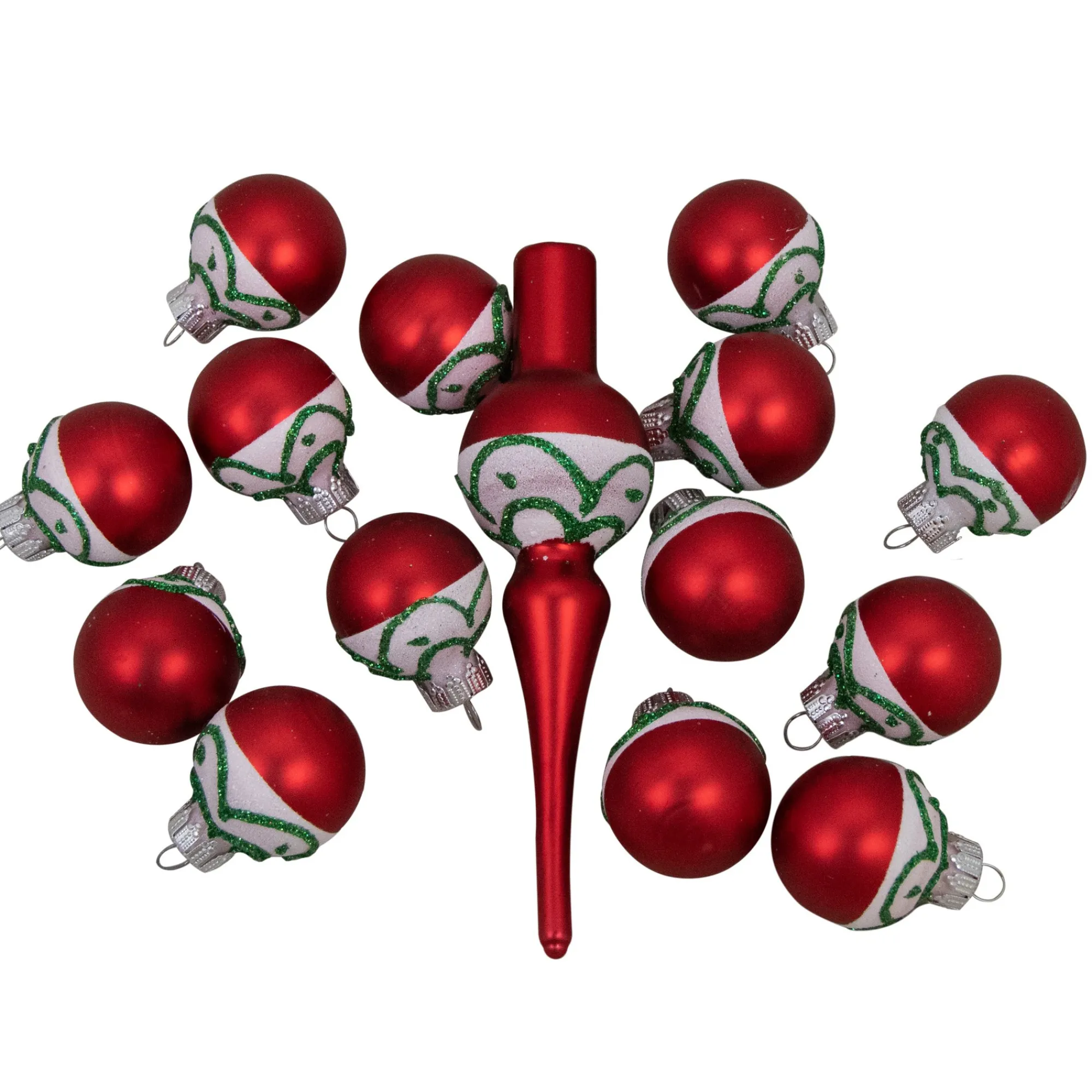 Northlight Stars-15Ct Red And White Frosted Tree Topper With Christmas Ball Ornaments
