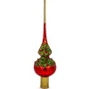 BESTPYSANKY Snowflake-3D Embossed Poinsettia On Glossy Red Glass Christmas Tree Topper 11 Inches
