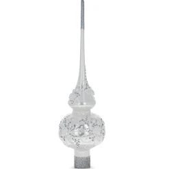 BESTPYSANKY Snowflake-3D Embossed Roses On Glossy White Glass Christmas Tree Topper 11 Inches