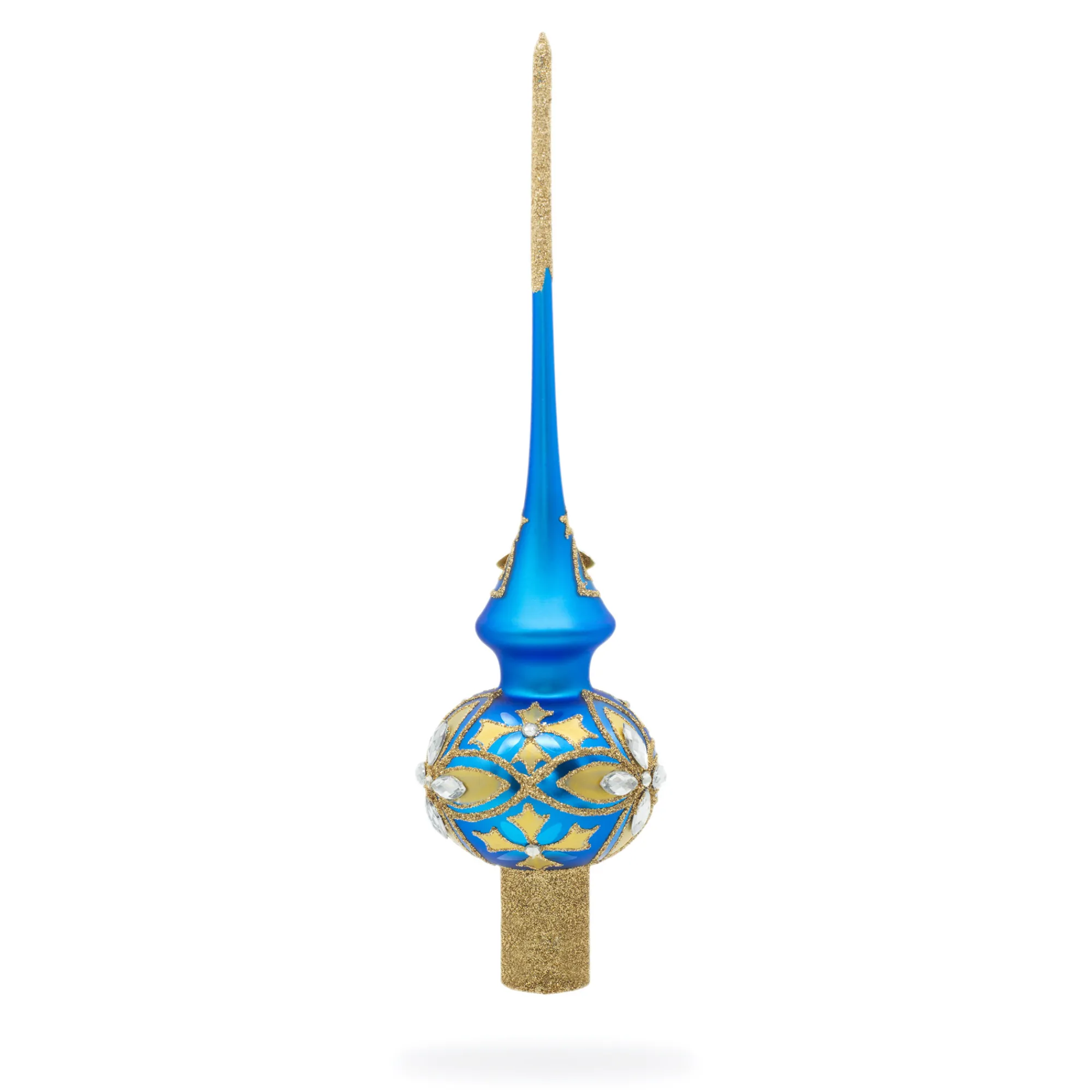 BESTPYSANKY Snowflake-Diamond Stars On Blue And Gold Glass Christmas Tree Topper 11 Inches