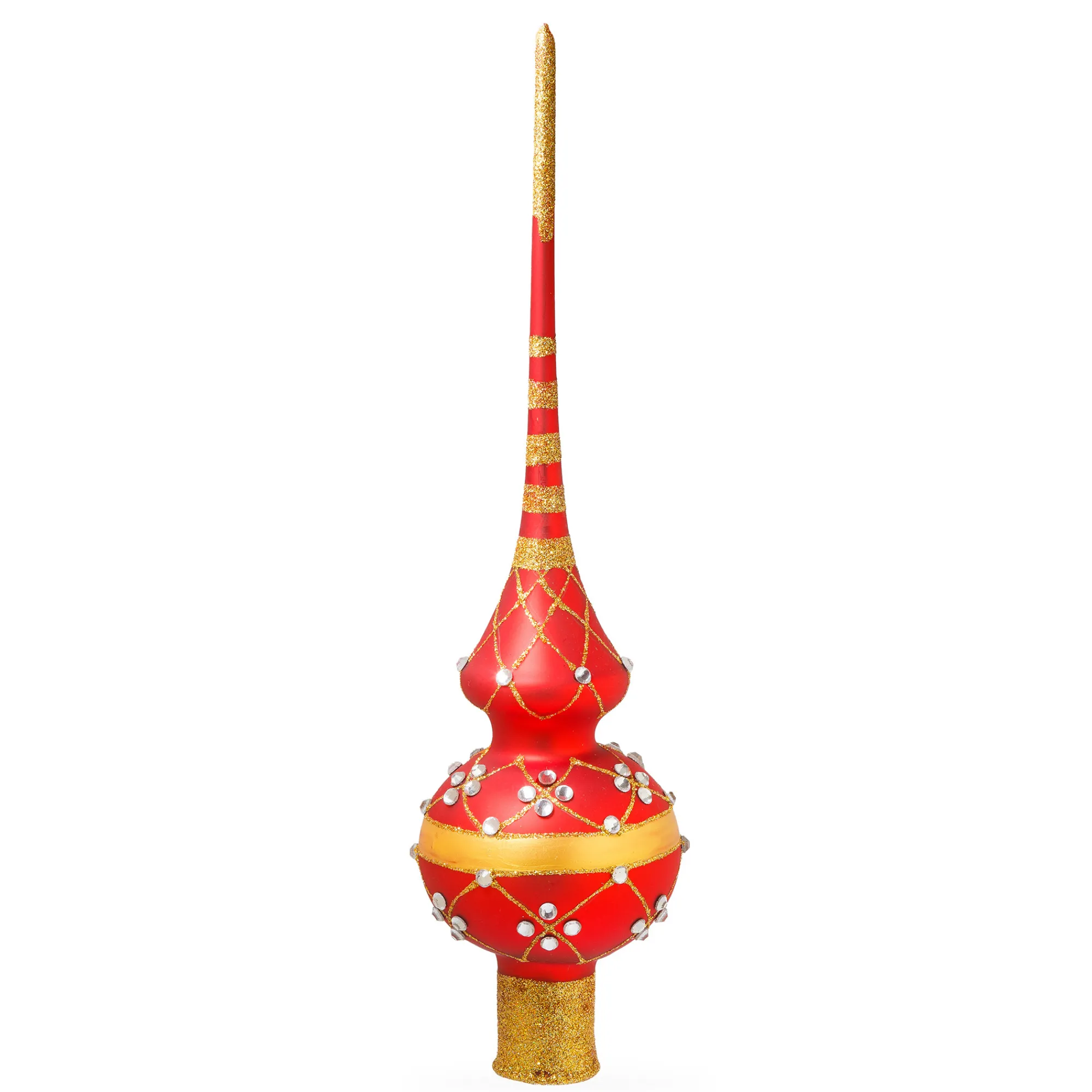 BESTPYSANKY Snowflake-Diamond Trellis On Red Glass Christmas Tree Topper 11 Inches