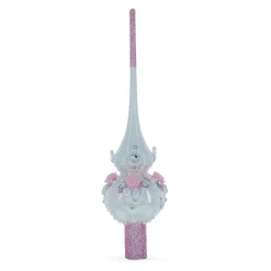 BESTPYSANKY Finials-Dimensional Roses On Champagne Glass Christmas Tree Topper 11 Inches
