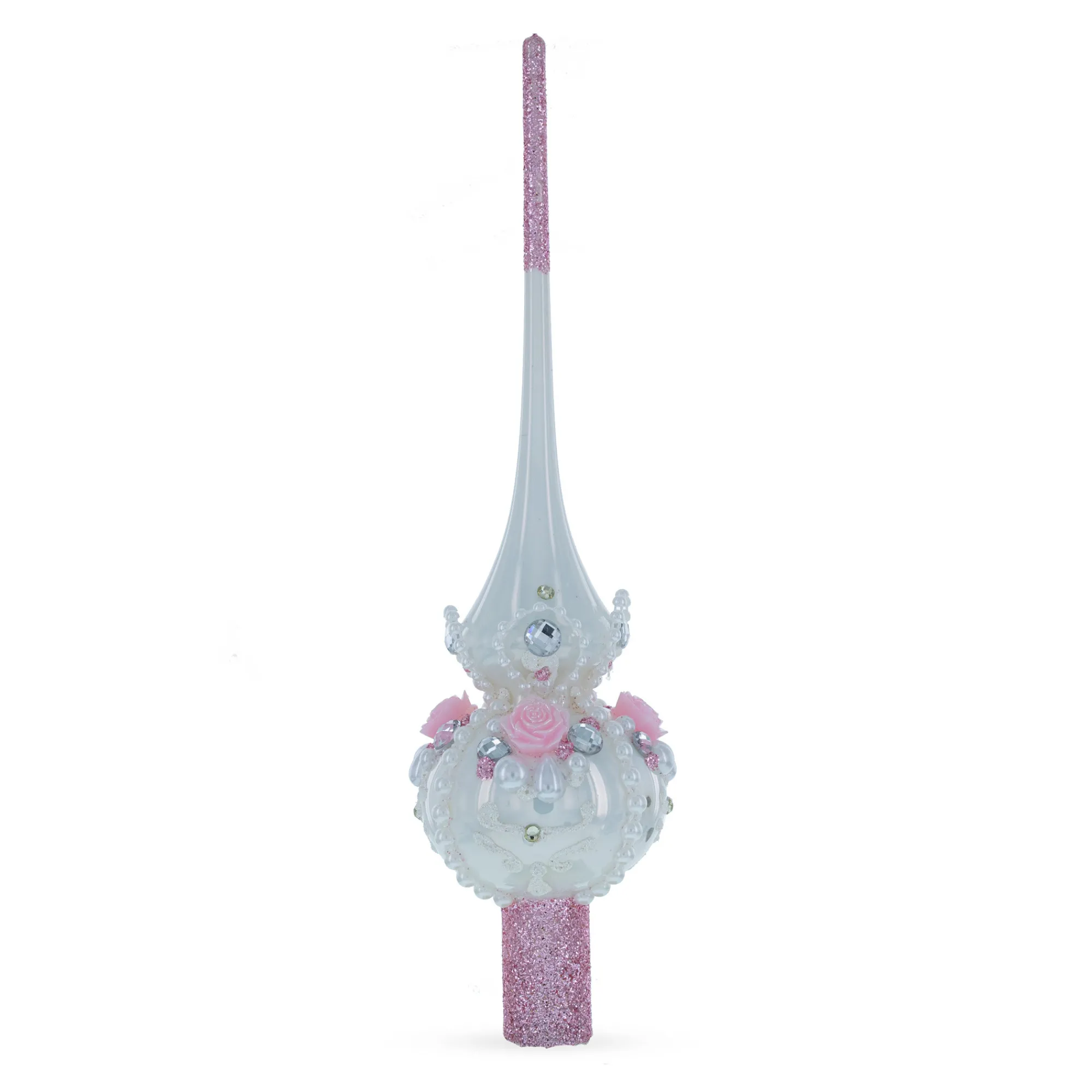 BESTPYSANKY Finials-Dimensional Roses On Champagne Glass Christmas Tree Topper 11 Inches