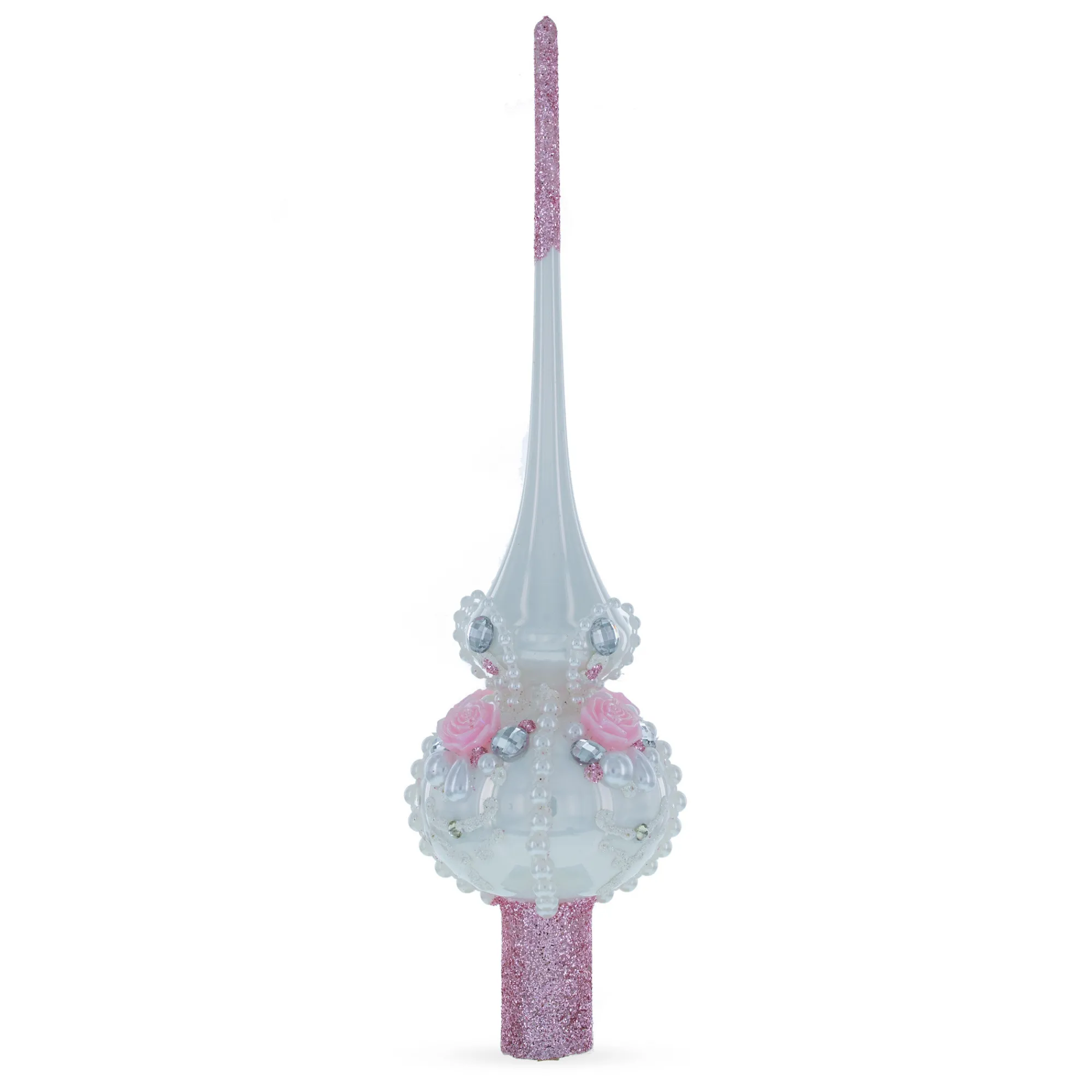 BESTPYSANKY Finials-Dimensional Roses On Champagne Glass Christmas Tree Topper 11 Inches