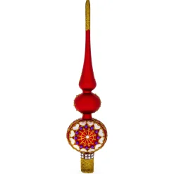 BESTPYSANKY Snowflake-Embossed Clock On Glittered Double Ball Red Glass Christmas Tree Topper 12.5 Inches