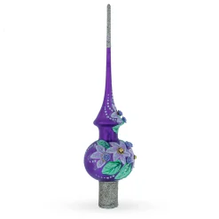 BESTPYSANKY Snowflake-Embossed Roses On Purple Glass Christmas Tree Topper 11 Inches