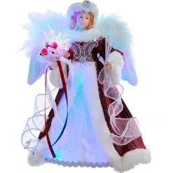 Kurt Adler Finials-Fiber Optic Silver And Burgundy Angel Christmas Tree Topper 12 Inch Ad2003