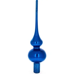 BESTPYSANKY Finials-Glossy Solid Blue Glass Christmastree Topper 11 Inches