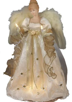 Kurt Adler Finials-Gold Angel Holding Light Up Candles Christmas Tree Topper Ul2170 New