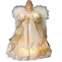 Kurt Adler Finials-Gold Angel Light Up 16 Inch Christmas Tree Topper 10 Lights Ul2163 New