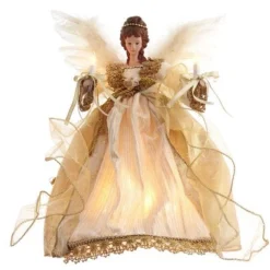 Kurt Adler Finials-Gold Angel Lighted Christmas Tree Topper 12 Inch Ul2225 New