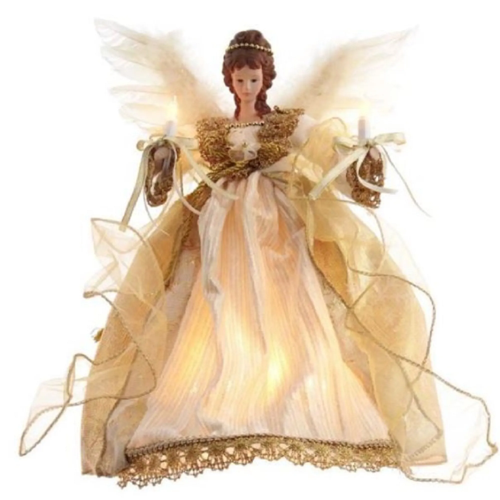 Kurt Adler Finials-Gold Angel Lighted Christmas Tree Topper 12 Inch Ul2225 New
