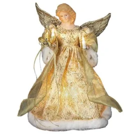 Kurt Adler Finials-Gold Dress Angel Lighted Christmas Tree Topper Decoration 12 Inch Ul1979 New