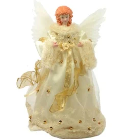 Kurt Adler Finials-Gold Fiber Optic Angel Light Up Animated Christmas Tree Topper 14 Inch Ul2184