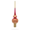 BESTPYSANKY Snowflake-Golden Flowers On Glossy Red Glass Christmas Tree Topper 11 Inches