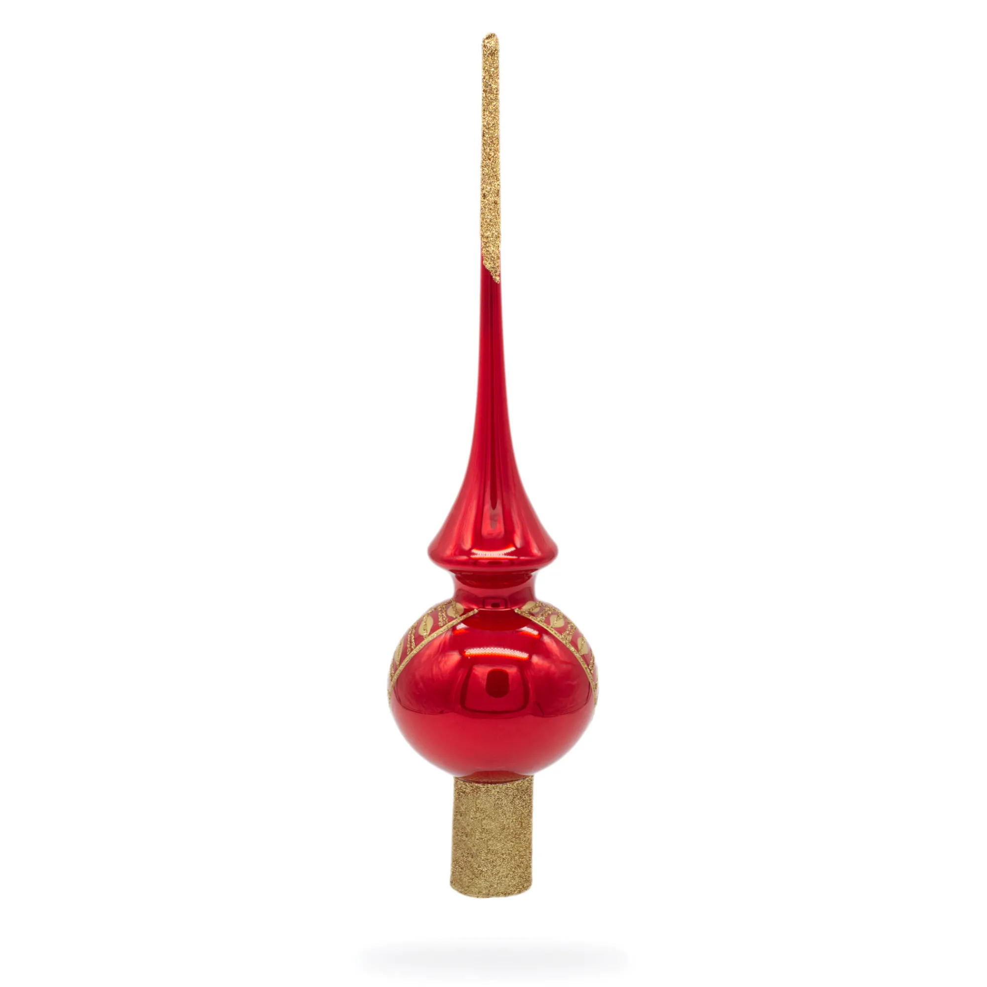 BESTPYSANKY Snowflake-Golden Flowers On Glossy Red Glass Christmas Tree Topper 11 Inches