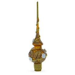 BESTPYSANKY Snowflake-Golden Leaves On Gold Glass Christmas Tree Topper 11 Inches