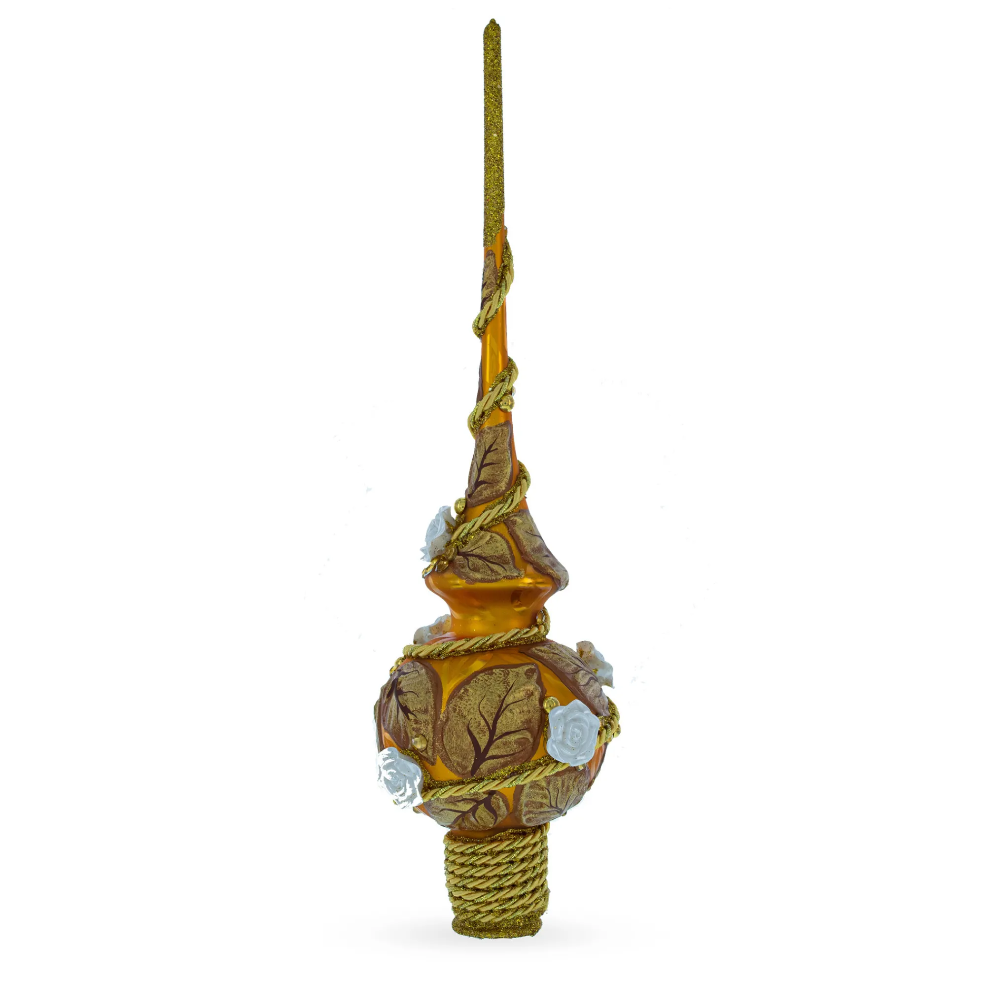 BESTPYSANKY Snowflake-Golden Leaves On Gold Glass Christmas Tree Topper 11 Inches