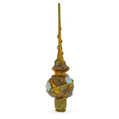 BESTPYSANKY Snowflake-Golden Leaves On Gold Glass Christmas Tree Topper 11 Inches