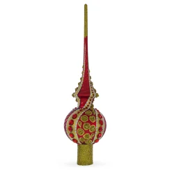 BESTPYSANKY Finials-Golden Spirals On Red Glass Christmas Tree Topper 11 Inches