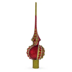 BESTPYSANKY Finials-Golden Spirals On Red Glass Christmas Tree Topper 11 Inches