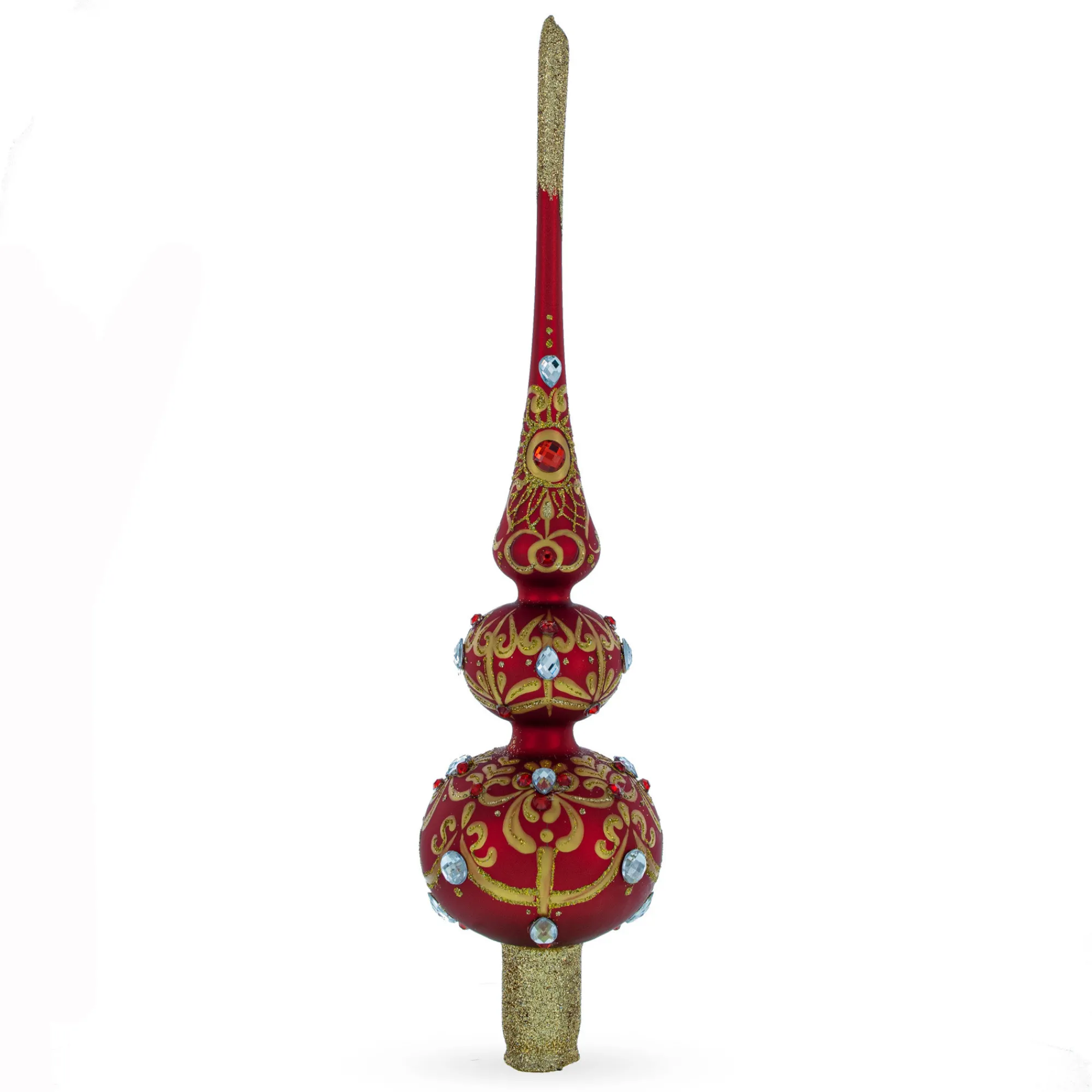 BESTPYSANKY Finials-Golden Trellis On Red Glass Christmas Tree Topper 12.5 Inches