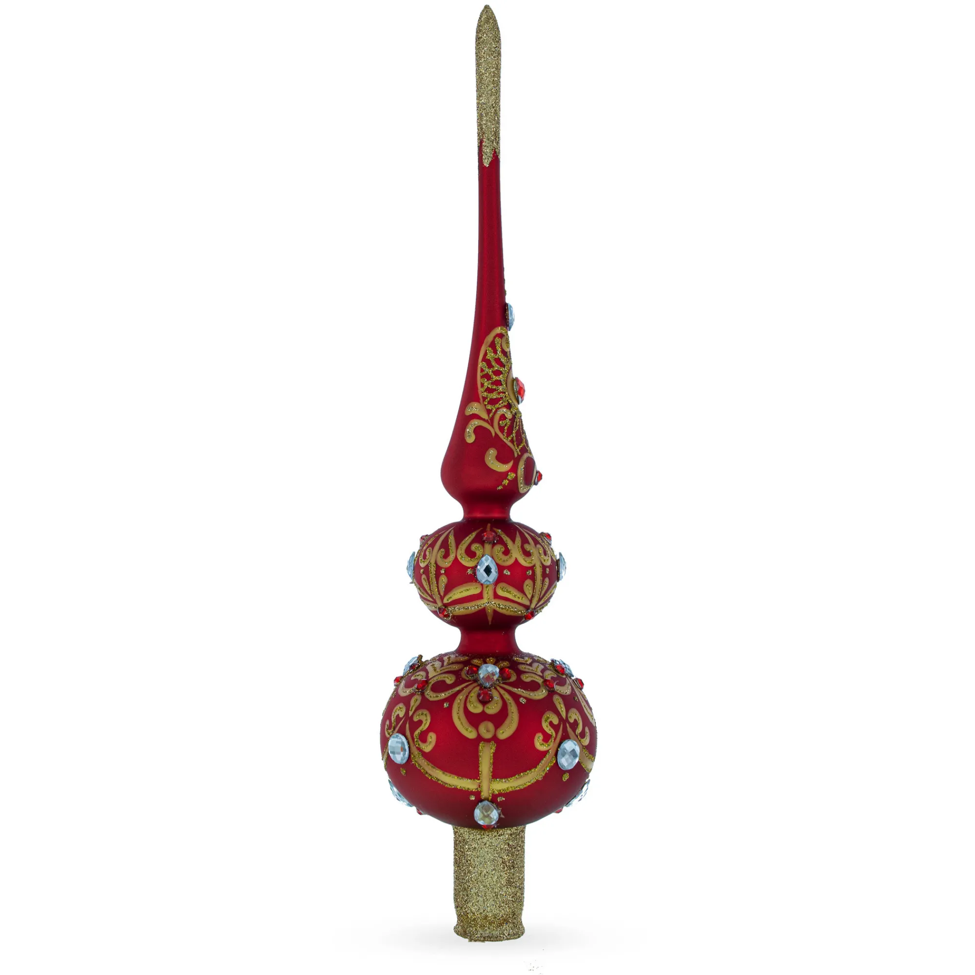 BESTPYSANKY Finials-Golden Trellis On Red Glass Christmas Tree Topper 12.5 Inches