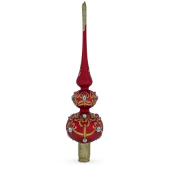 BESTPYSANKY Finials-Golden Trellis On Red Glass Christmas Tree Topper 12.5 Inches