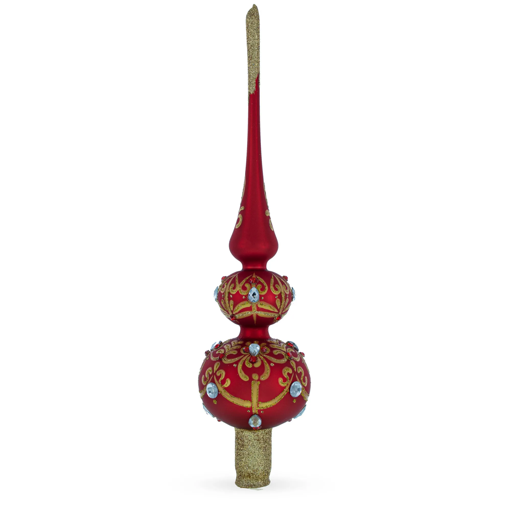 BESTPYSANKY Finials-Golden Trellis On Red Glass Christmas Tree Topper 12.5 Inches