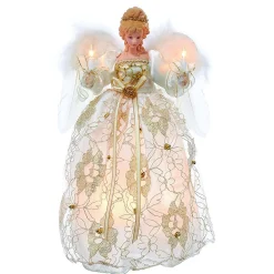 Kurt Adler Finials-Ivory And Gold Angel Lighted Christmas Tree Topper Decoration 12 Inch Ul2214 New