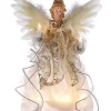 Kurt Adler Finials-Ivory And Gold Angel Light Up Christmas Tree Topper Decoration New 12 Inch