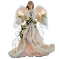 Kurt Adler Finials-Ivory And Grey Lighted Angel Christmas Tree Topper 16 Inch Ul2227