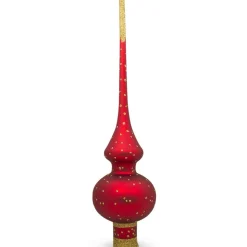 BESTPYSANKY Angels-Jesus, Mary And Joseph Nativity On Red Glass Christmas Tree Topper 11 Inches