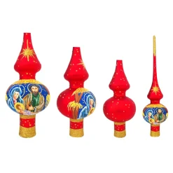BESTPYSANKY Angels-Jesus, Mary And Joseph Nativity On Red Glass Christmas Tree Topper 11 Inches - Bbb-312
