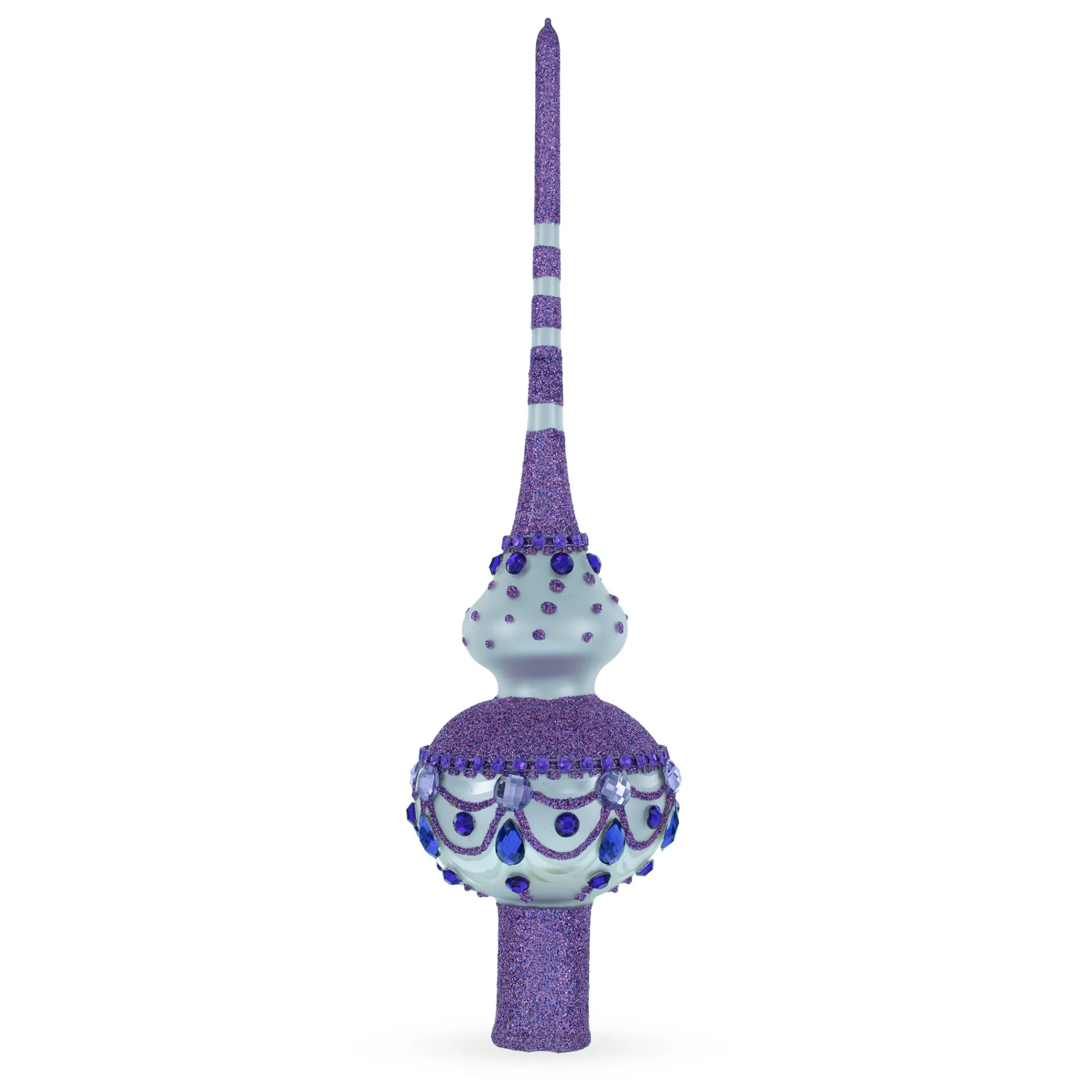 BESTPYSANKY Finials-Jeweled Purple On White Glass Christmas Tree Topper 11 Inches