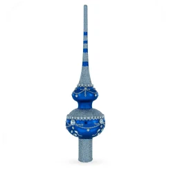 BESTPYSANKY Finials-Jeweled Silver On Blue Glass Christmas Tree Topper 11 Inches