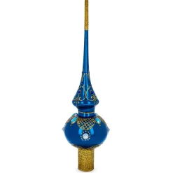 BESTPYSANKY Snowflake-Jewels On Glossy Blue Glass Christmas Tree Topper 11 Inches