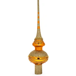 BESTPYSANKY Snowflake-Jewels On Orange Glass Christmas Tree Topper 11 Inches